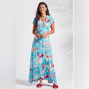 Tropical Floral Maxi Dress in Blue